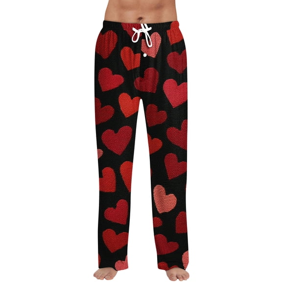 Fgvctg Valentine's Day Mens Pajamas Cute Sleepwear Wide Leg Pajamas Heart Print High Waisted Pj Pant Stretch Spring Drawstring Lounge Pants with Pockets Purple Pink S