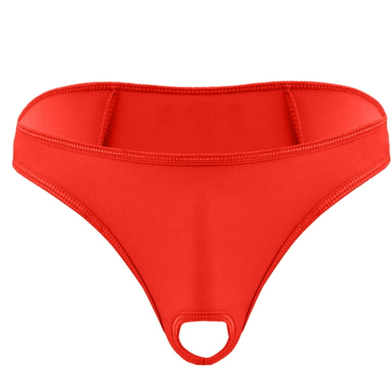 Pxiakgy lingerie for women Mens Lingerie Micro Thong Bikini Front Hole  Underwear Underpants Red + One size 