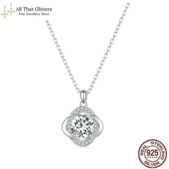 Pendentif Collier Moissanite 1ct Entouré de Zircon Cubique de Haute Qualité à la Mode sur Argent Sterling Véritable
