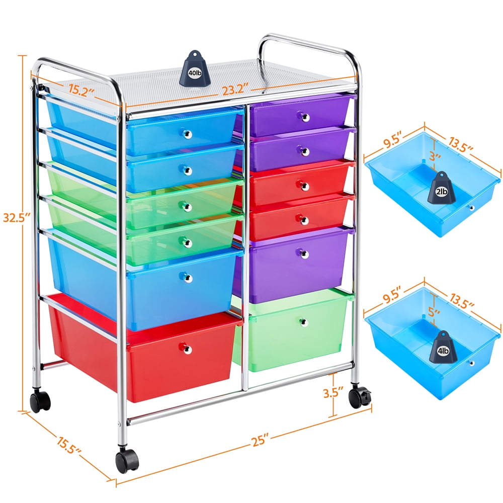 SmileMart 12 Drawer Rolling Storage Cart Organizer with Lockable Wheels, Multicolor