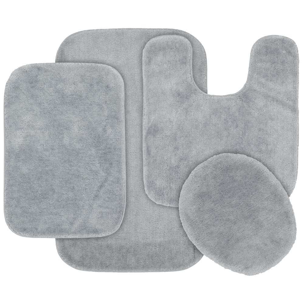 4 Piece Traditional Soft and Plush Nylon Washable Bathroom Rug Set