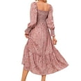 thumbnail image 5 of Xuanfei Women Floral Print Square Neck Smocked Bodice Long Lantern Sleeve Ruched Maxi Dress, 5 of 6