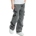 thumbnail image 4 of Happy Cherry Baggy Denim Pants Boy's Pull On Jeans Cute Star Kids Wide Leg Streetwear Elastic Waist Casual Loose Trousers with Pocket 11 Years, 4 of 7