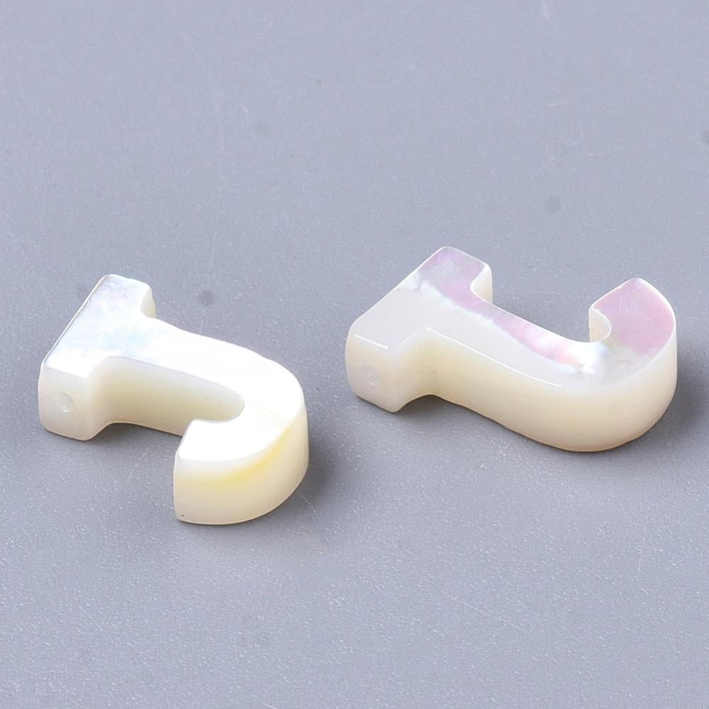 Natural Sea Shell Beads White Shell Mother of Pearl Shell Top Drilled Beads Letter.J 10x2.5-11.5x3mm Hole: 0.8mm