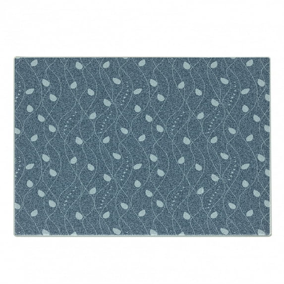 Leaves Cutting Board, Branches over Denim Background Contemporary Fashion Nature Mix Art Deco, Decorative Tempered Glass Cutting and Serving Board, Small Size, Pale Blue Slate, by Ambesonne