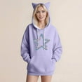 thumbnail image 2 of Olyvenn Oversized Cat Ears Hoodies for Women Trendy Casual Pullover Sweatshirt Loose Long Sleeve Star Print Cute Graphic Tunic Tops Purple M, 2 of 4