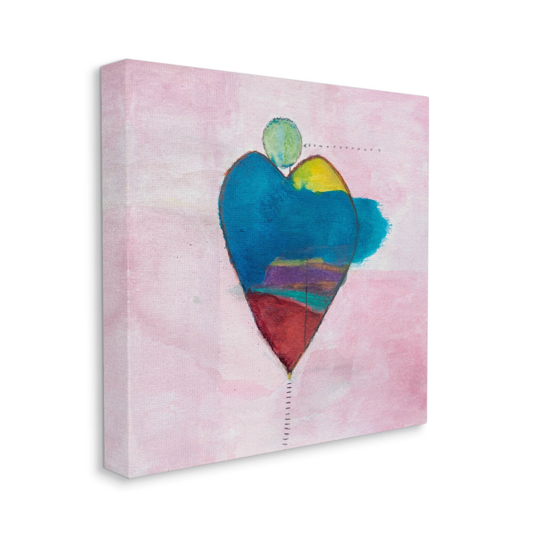 Pink Contemporary Heart Circle Abstract Painting Gallery Wrapped Canvas Print Wall Art