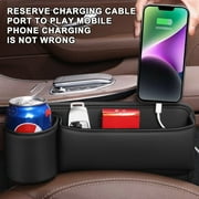 SPOKKI 2 Pcs Car Leather Cup Holder Gap Bag, Car Seat Gap Filler Organizer for Glasses Phones Keys and Cards (Black, Driver+Passengers Seat)