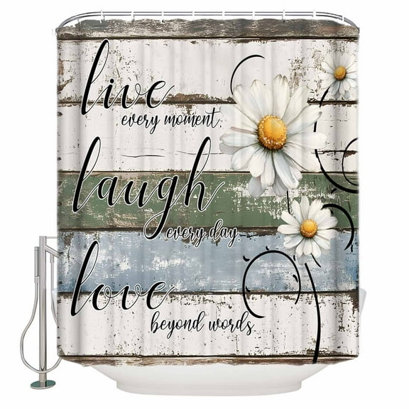 Small Stall Shower Curtain 36x72 Inch Narrow Half Size White Green Blue Bath Curtains Bathroom Decor Vintage Wooden Rustic White Daisy Floral Waterproof Fabric Shower Curtain Set with Hooks 36 Inch