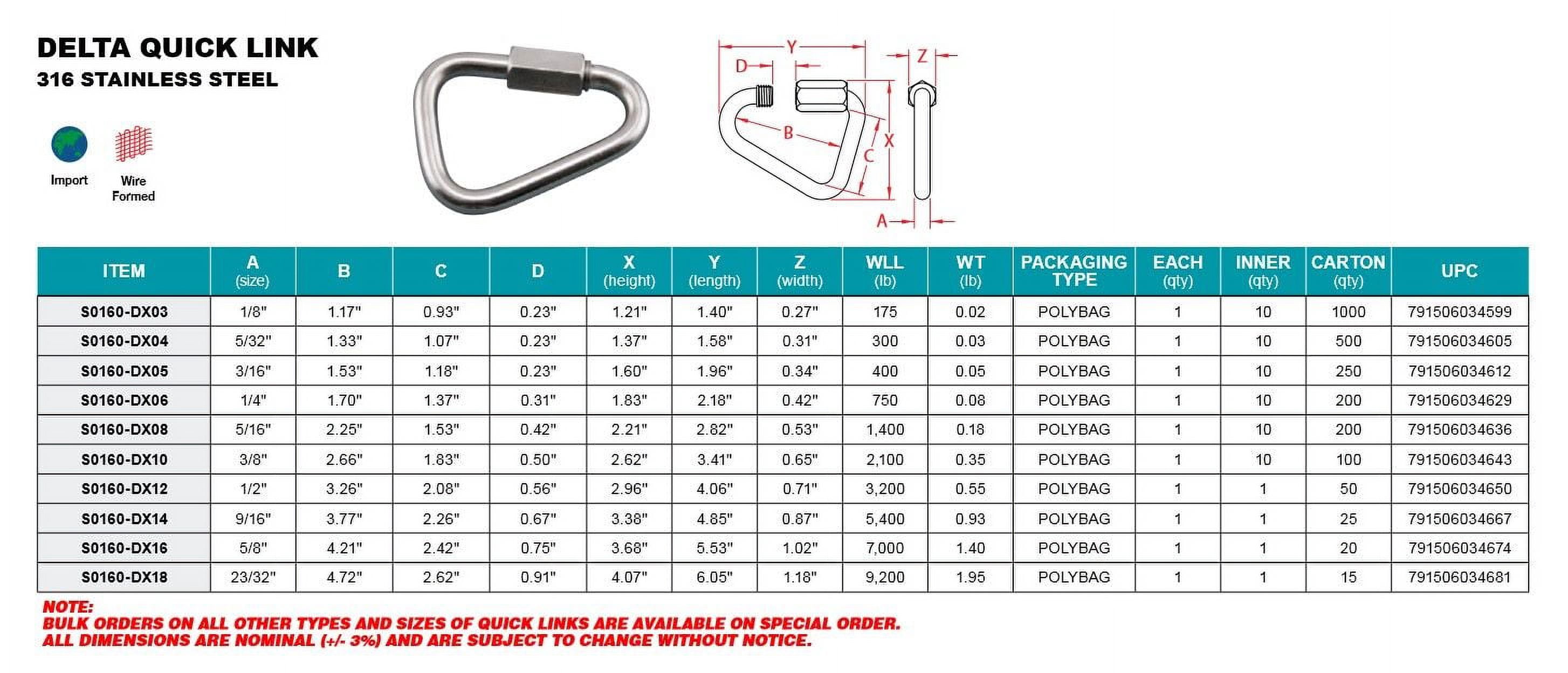 316 STAINLESS DELTA QUICK LINK 3/8" (S0160-DX10)