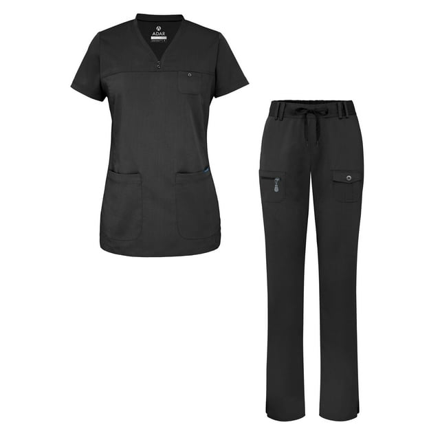 Adar Scrub Set for Women - Curved V-Neck Scrub Top & Tapered Drawstring Scrub Pants