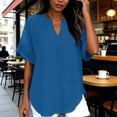 thumbnail image 2 of CBASIHI Womens Oversized Short Sleeve Tops- Casual Vintage Summer V Neck Basic T Shirts Blue Size L, 2 of 8