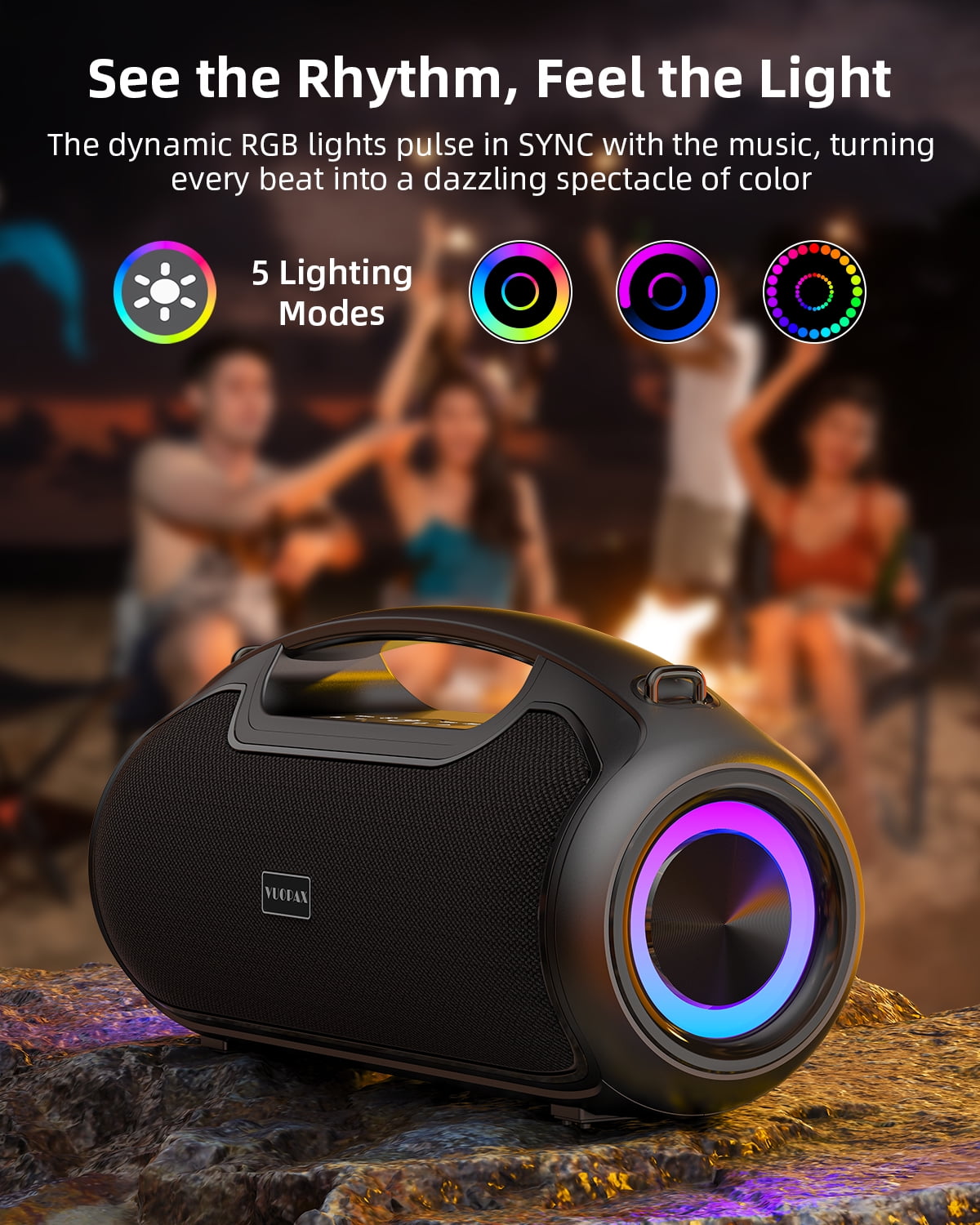 Portable Bluetooth Speaker 200W Peak Wireless, IP65 Waterproof Outdoor Speaker with Bass Boost, 24H Battery, TWS and USB/AUX/TF Input for Party