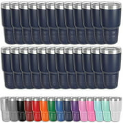 Clear Water Home Goods - Pack of 24 Bulk - 30 oz. Tumblers 18/8 Stainless Steel Double Wall Vacuum Insulated Water Bottle and Travel Coffee Mug Cups with Clear Lid, Powder Coated - Navy Blue