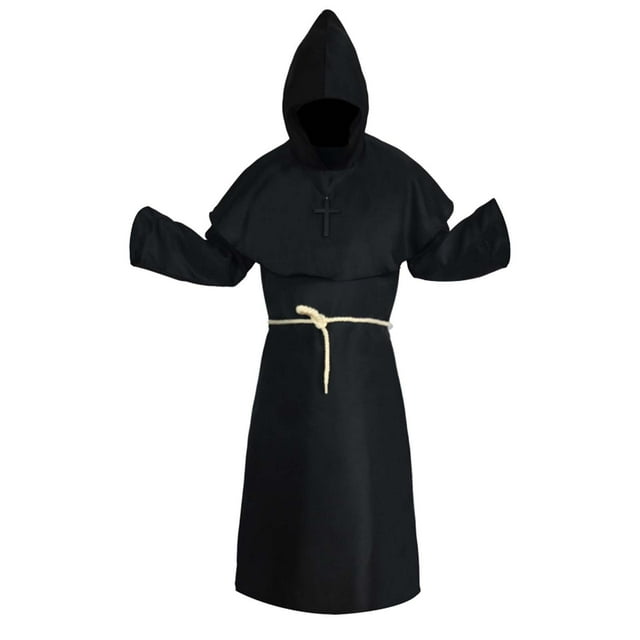 Friar Robe Médiévale d'Horreur pour Fête à Thème, Performance sur Scène, Déguisement, Noir