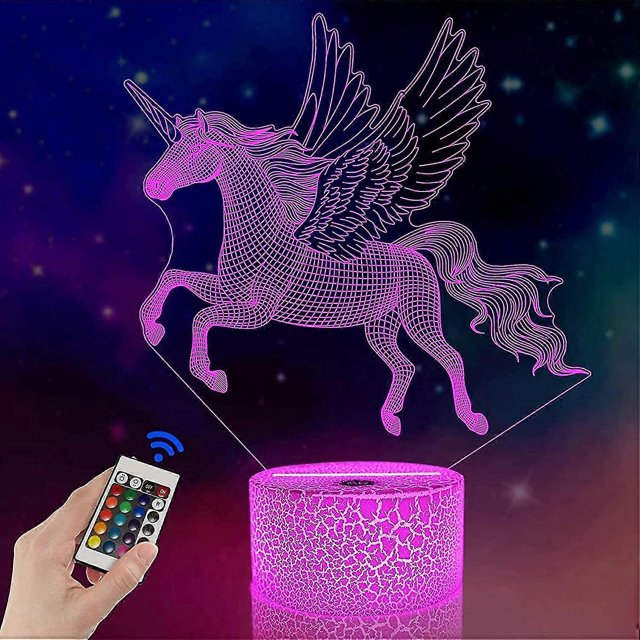 Regalos de unicornio para niñas, lámpara de noche con ilusión 3D y control remoto, 16 colores que cambian y función de atenuación, regalos creativos para la habitación/decoración del hogar B
