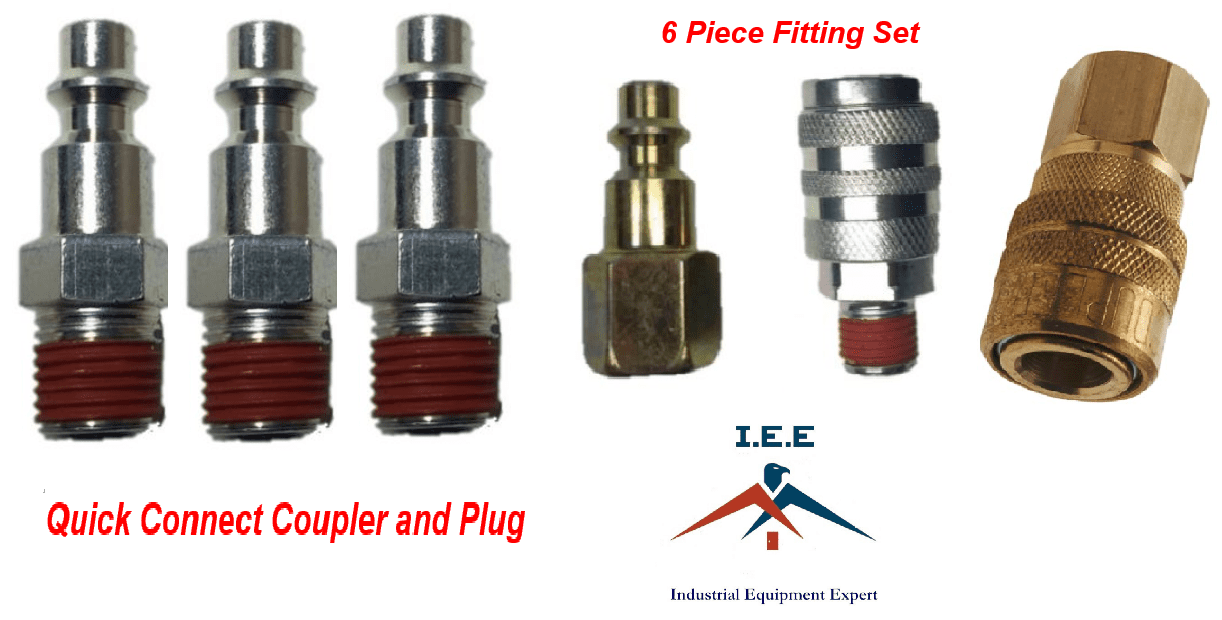 Air Compressor Quick Connect Coupler and Plug 6 Piece Fitting Set