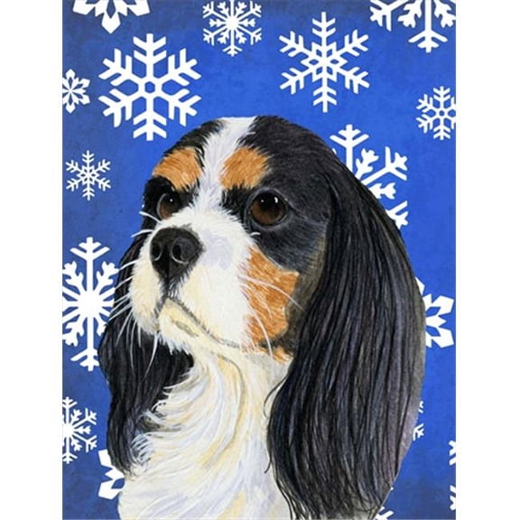 11 x 15 in. Cavalier Spaniel Winter Snowflakes Holiday Garden Size Flag