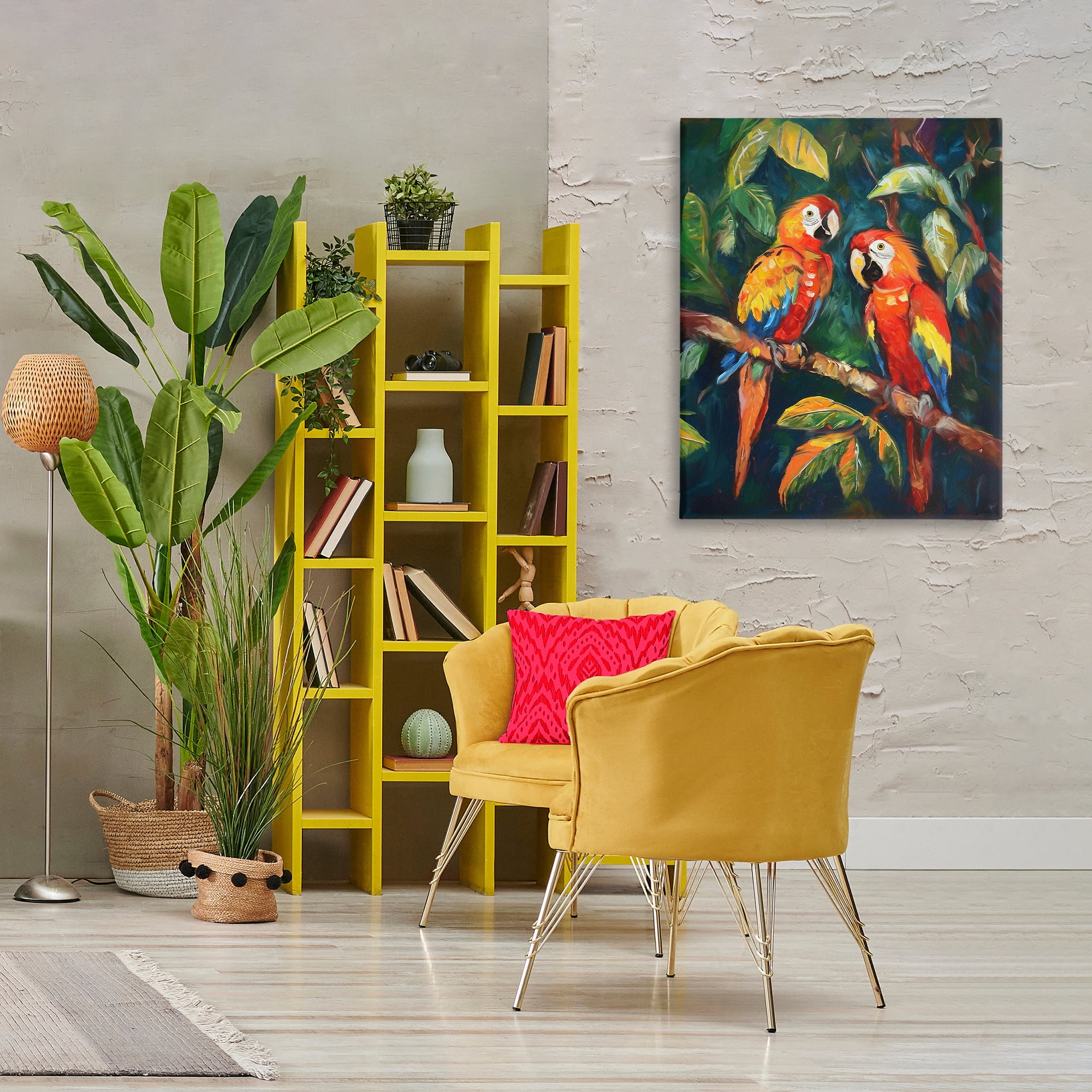 Stupell Industries Parrot Pair on Branch Animals & Insects Painting Gallery Wrapped Canvas Art Print Wall Art, 30 x 40