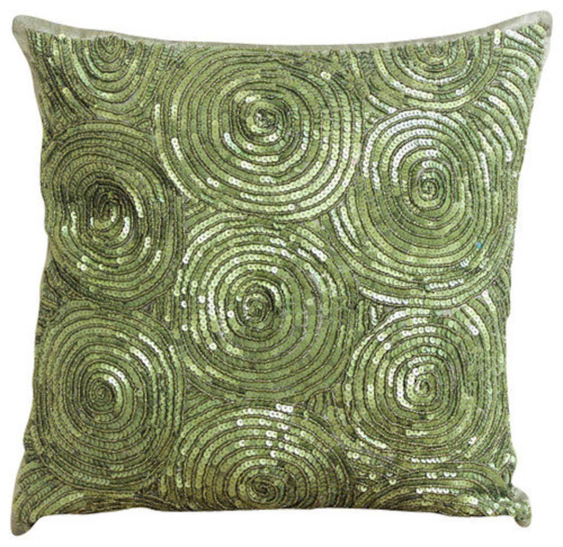 Pillow Cover, Green Shams, Spiral Sequins Beaded Pillow Shams, 24x24