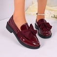 thumbnail image 3 of Rokment Womens Bowknot Oxfords Dress Shoes Spring Fall Vintage Casual Leather Platform Chunky Lug Mid Heels Slip on Boat Loafers Walking Footwear Wine Size 7, 3 of 4