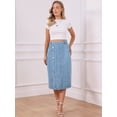 thumbnail image 6 of DARING DIVA Women's Denim Midi Skirt Button Up Slit Jean Skirts Medium Light Blue, 6 of 6