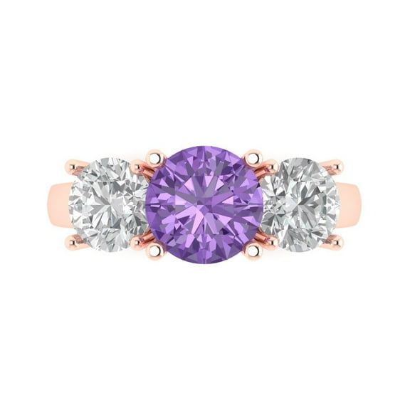Clara Pucci 14K Rose Gold 3ct Alexandrite Three-Stone Ring for Women