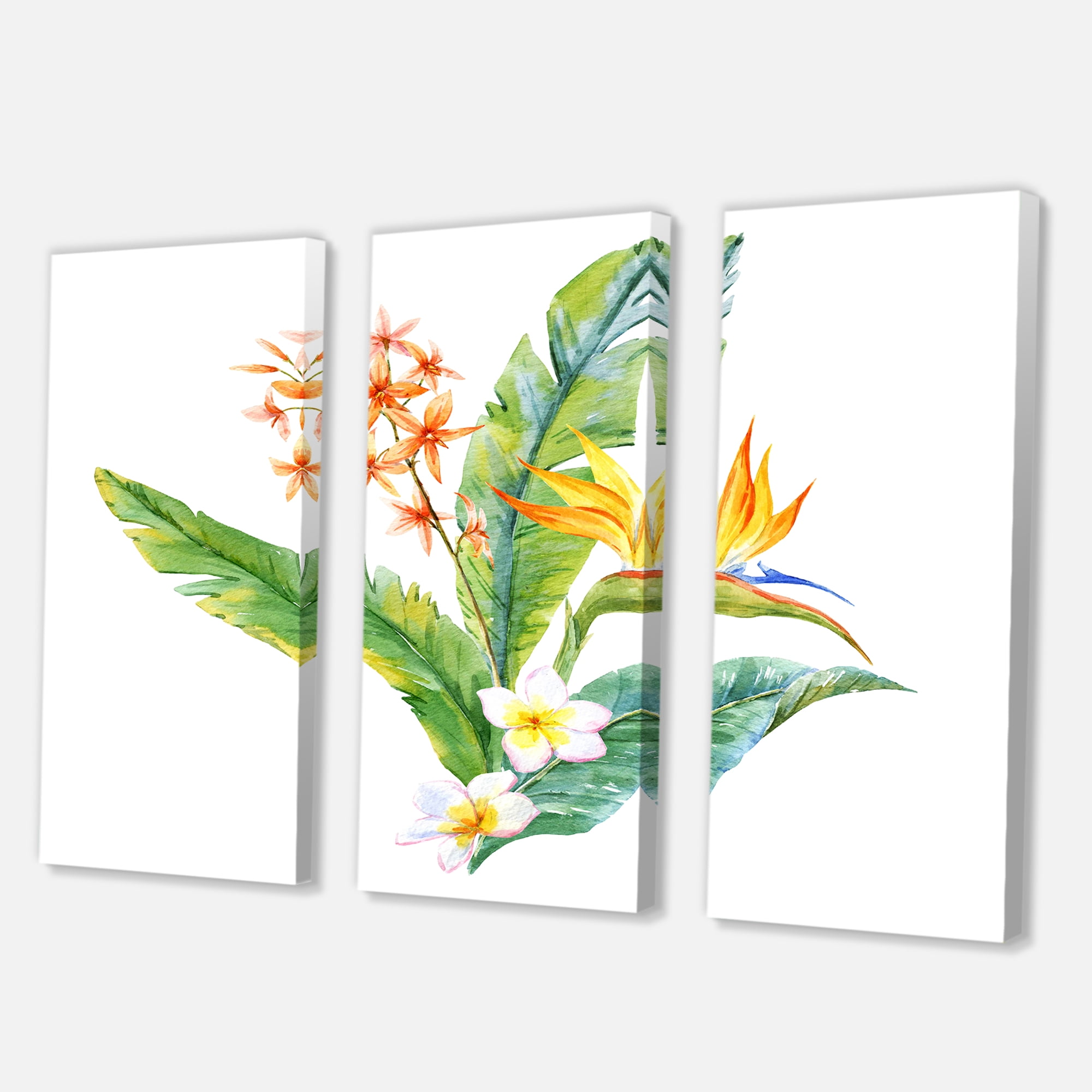 Designart ' Green Leaves With Tropical Yellow Flowers I ' Traditional Canvas Wall Art Print