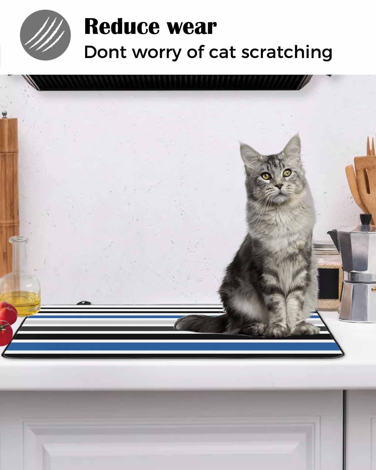 nqOlkjepod Large Induction Cooktop Protector Mat 24"x21", Navy Blue Black Stripe Stove Top Covers for Electric Stove, Modern Abstract Coarse Striped Stove Burner Cover Mats, Glass Top Stove Cover