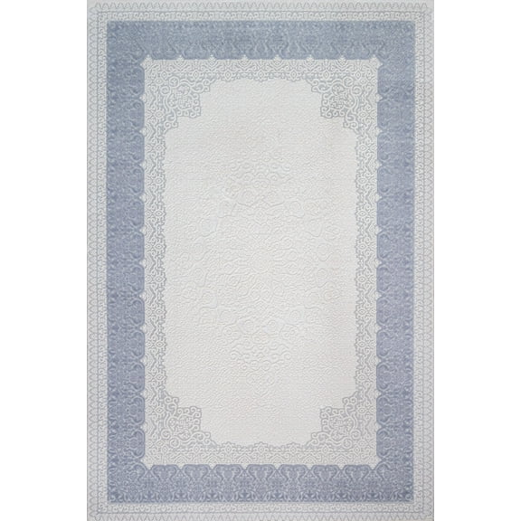 Blue Framed Area Rugs for Living Room Washable Rugs Boho Moroccan Area Rug Soft Neutral Geometric Bohemian Carpet Distressed Indoor Rug for Bedroom Dining Room Office Foldable Nonslip Rug