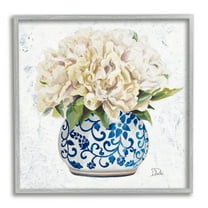 Stupell Industries Round White Floral Blooms Ornate Patterned Vase Painting Gray Framed Art Print Wall Art, Design by Patricia Pinto