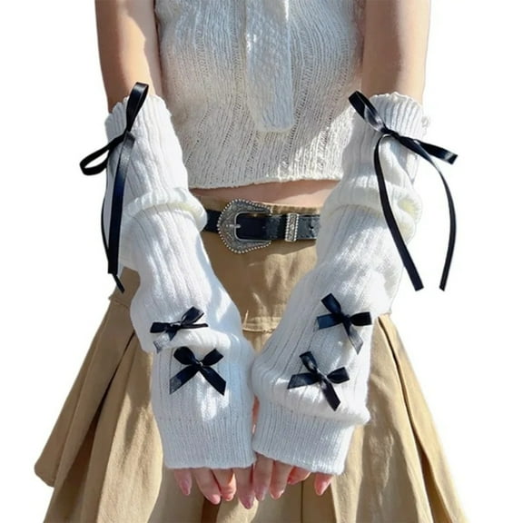 Aellinatey Warm and Soft Arm Warmer Knitted Arm Sleeves for Women with Bowknot Designs