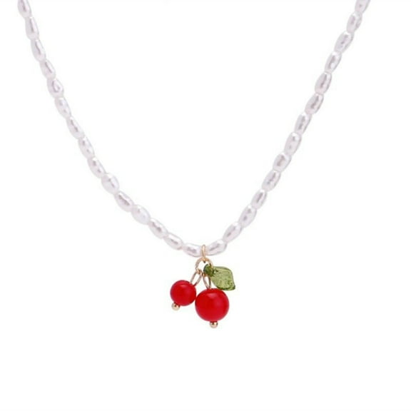 XISAOK Pearl Cherry Pendant Necklace for Women Clavicle Chain Sweet Choker Necklaces