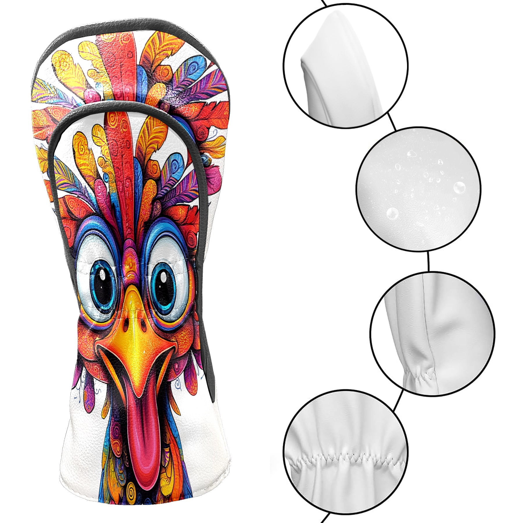 Golf Club Covers, Chicken Premium PU Leather Driver Hybrid Putter Head Covers with Velvet Lining, Waterproof Golf Gifts for Men Women