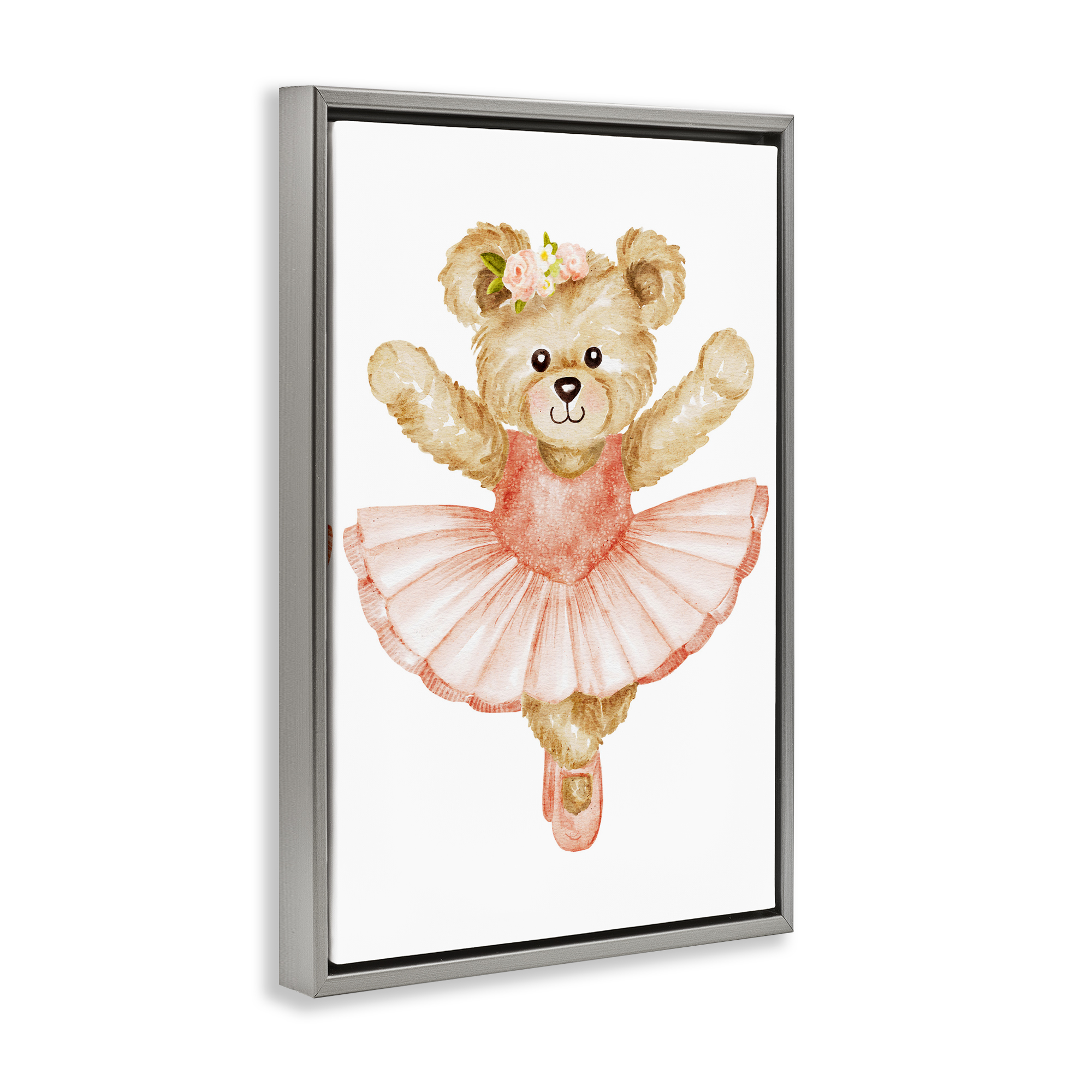 Teddy Bear Ballet Tutu Gray Framed Floater Canvas Wall Art, design by Amy Hall