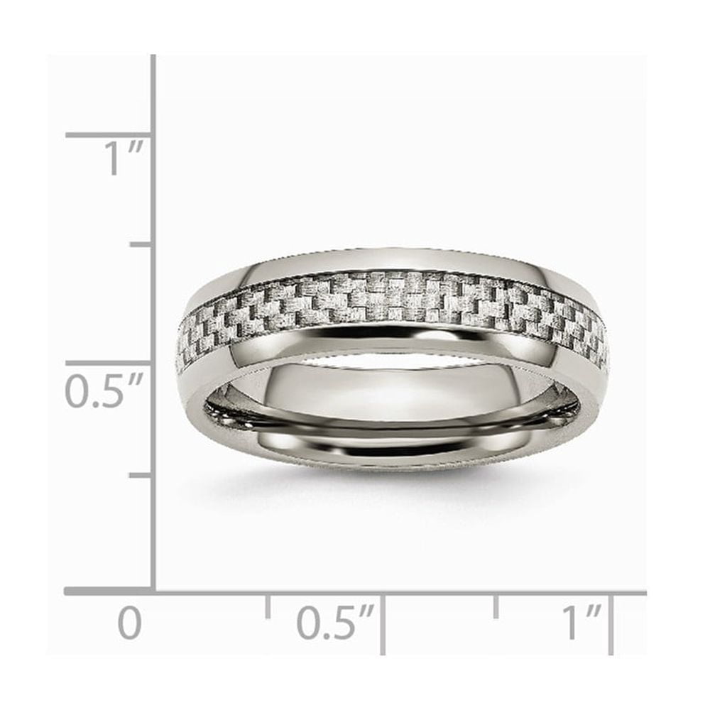 Stainless Steel and Grey Carbon Fiber 6mm Polished Band Ring - Size 9.5