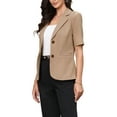thumbnail image 4 of INSPIRE CHIC Blazer for Women's Short Sleeve Lapel Open Front Business Work Casual Suit Jackets with Pockets XS Camel, 4 of 6
