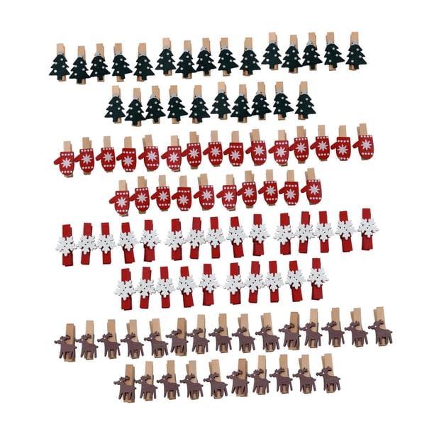 100 pinzas de madera navideñas, pinzas para fotos navideñas, pinzas para exhibición, mini pinzas decorativas para notas y decoración de notas