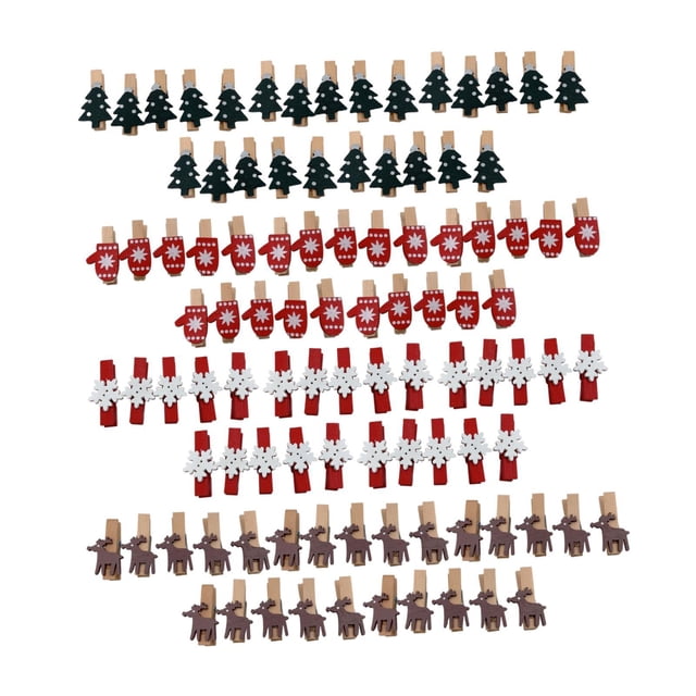 100 pinzas de madera navideñas, pinzas para fotos navideñas, pinzas para exhibición, mini pinzas decorativas para notas y decoración de notas