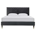 thumbnail image 5 of Platform Bed Frame, Queen Size, Charcoal Grey Gray, Velvet, Modern Contemporary, Bedroom Master Guest Suite Room, 5 of 5