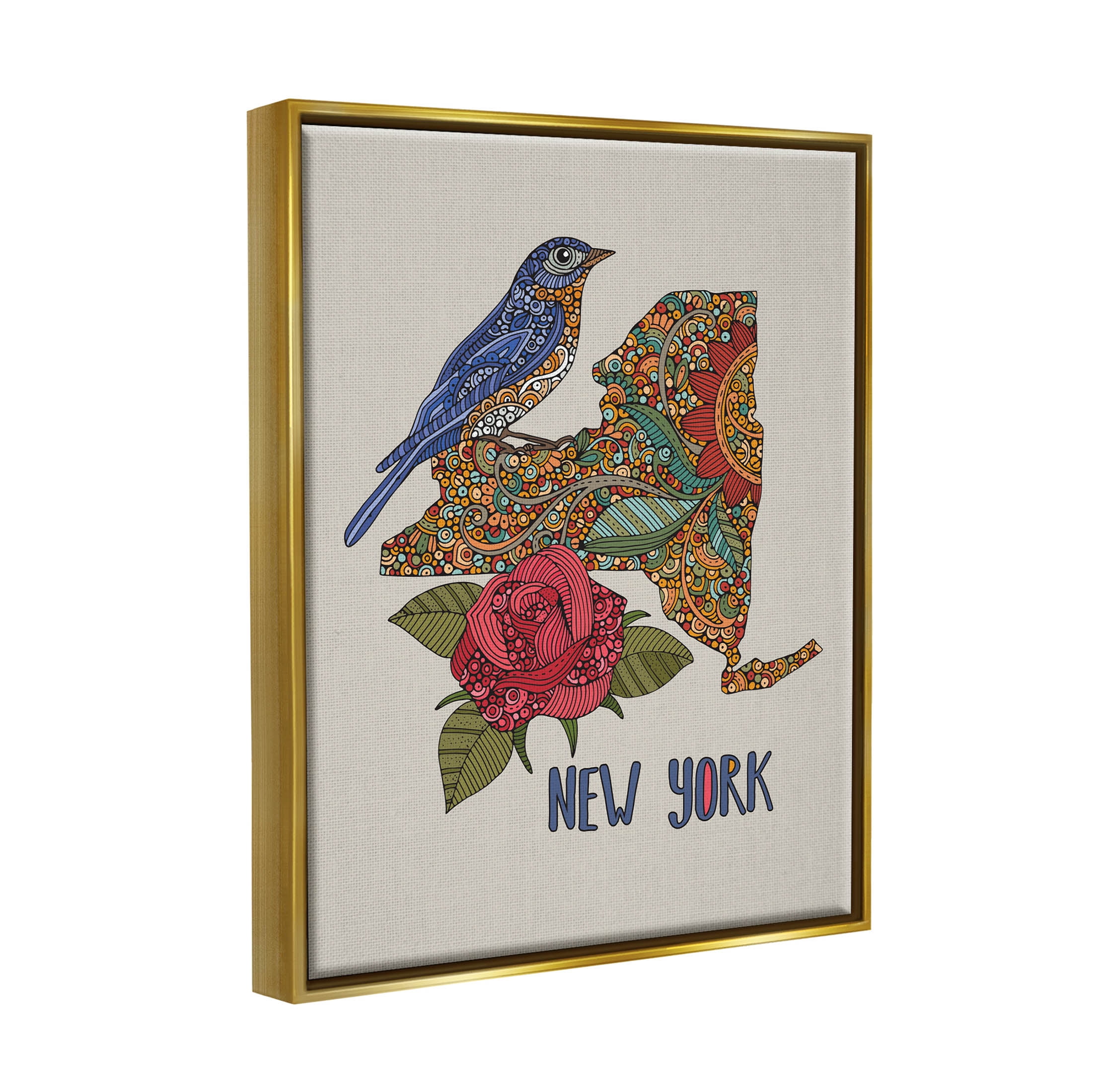 Stupell Industries Paisley Pattern New York State Graphic Art Metallic Gold Floating Framed Canvas Print Wall Art, Design by Valentina Harper