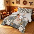 thumbnail image 4 of Homewish Halloween Ghost King Bedding, Wild Fall Bloom King Bed in a Bag, Dark Gray Cream, Gray Reversible 7 Pieces, 4 of 7