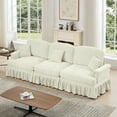 thumbnail image 5 of Miekor Furniture Elegant Mid Century Large 3 Seater Sofa Couch with Flared Arms and Removable Ruffles Pleats Skirts and Spindle Legs, Comfy Chenille Three-Seat Sofa for Living Room, Beige White MK0769, 5 of 12