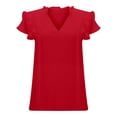 thumbnail image 5 of FUYUDY Blouse Women's V Neck Casual Double Layer Ruffled Sleeve Solid Color Tops Fashionable Female Dailywear, 5 of 8