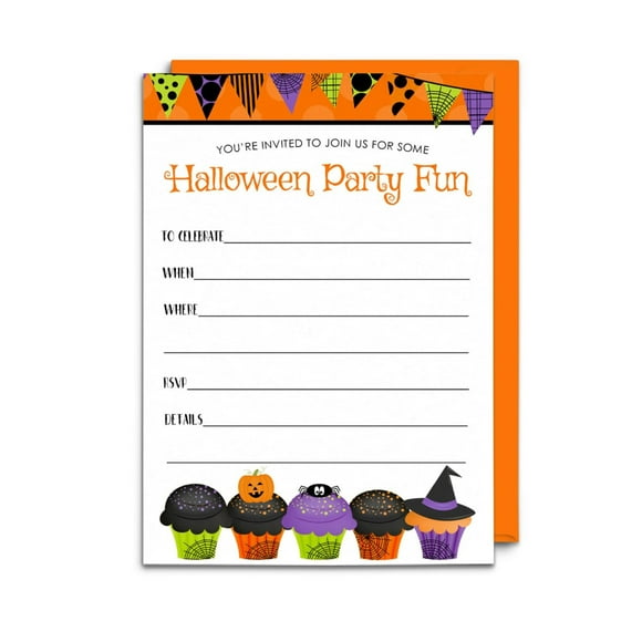 Spooktacular Kids Birthday Invitations Set with Envelopes for 15 Guests - Adorable Spider, Ghost, and Pumpkin Theme 4x6 Printed Cards for a Fun Celebration