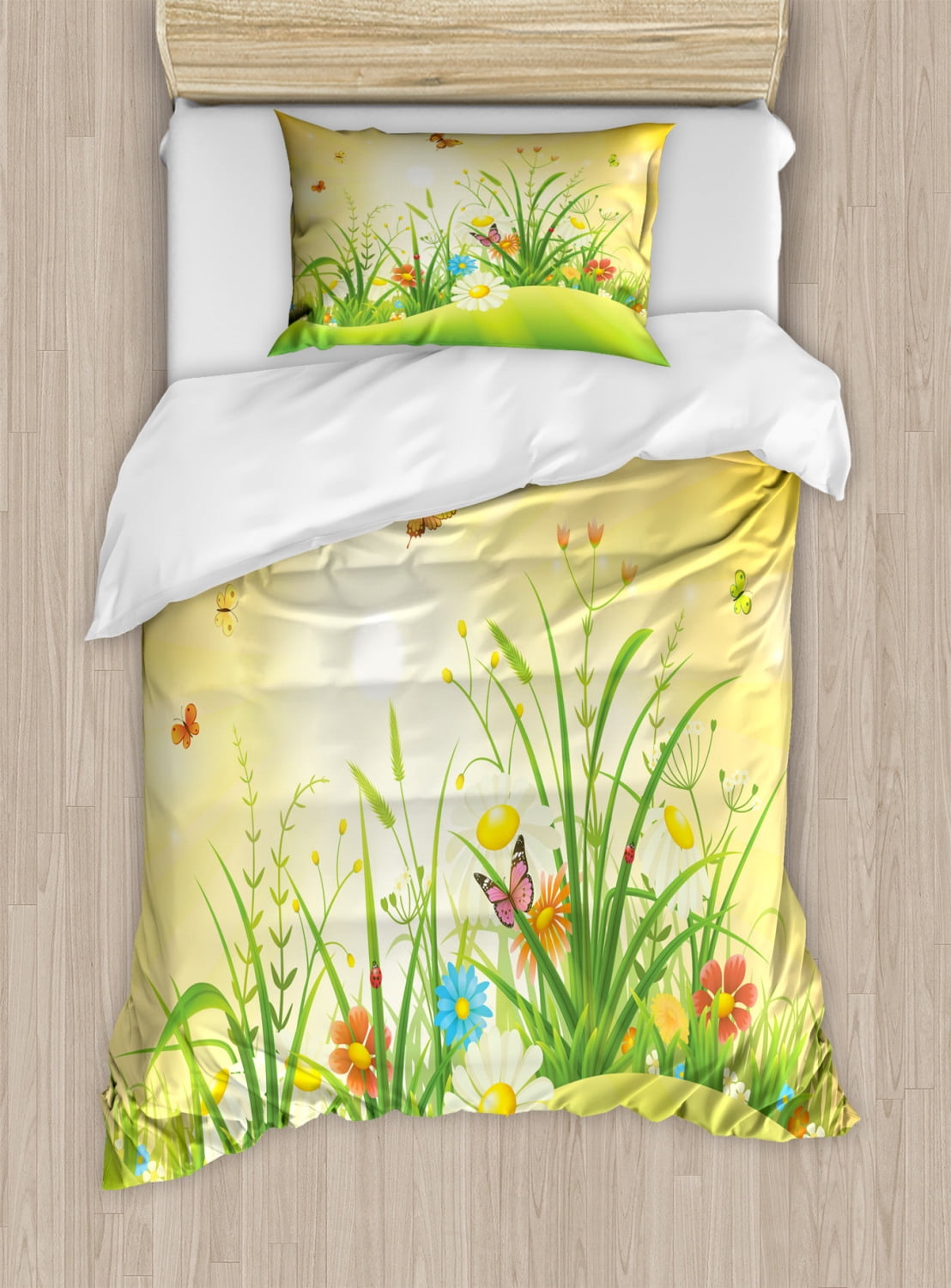 Spring Duvet Cover Set Twin Size, Idyllic Scenery of Summertime Daisy
