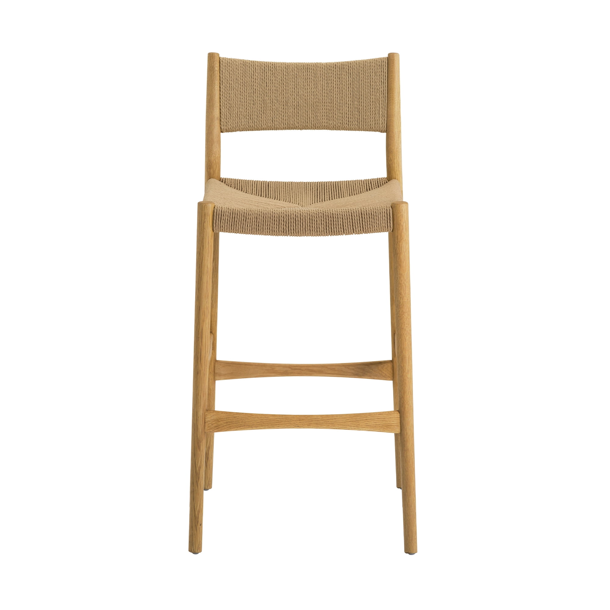 Erie Woven Paper Cord and Oak Wood Bar Stool