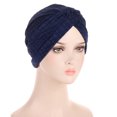 thumbnail image 4 of ZHENHONG Turbans for Women Women Turbans Knot Pre Tied Bonnet Hat Headwraps Hats Casual Solid Color Headwear Navy, 4 of 4