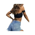 thumbnail image 6 of Qmyliery Women Off-the-shoulder Cropped Tops, Solid Color Knot Front Short Sleeve Bandeau Tops, S/ M/ L, 6 of 7