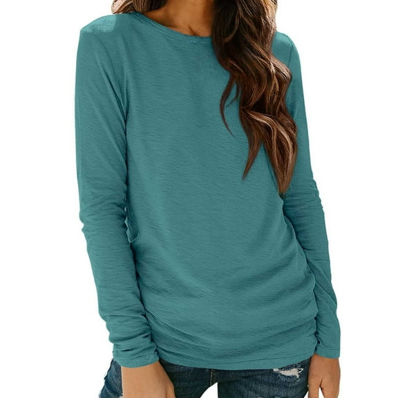 Vibrex Long Sleeve Shirts for Women Casual Soft Crewneck Basic Tee Tops Fall Outfit Clothes Women's Solid Color Round Neck Long Sleeved Layered Sleeve Top Base Shirt Top